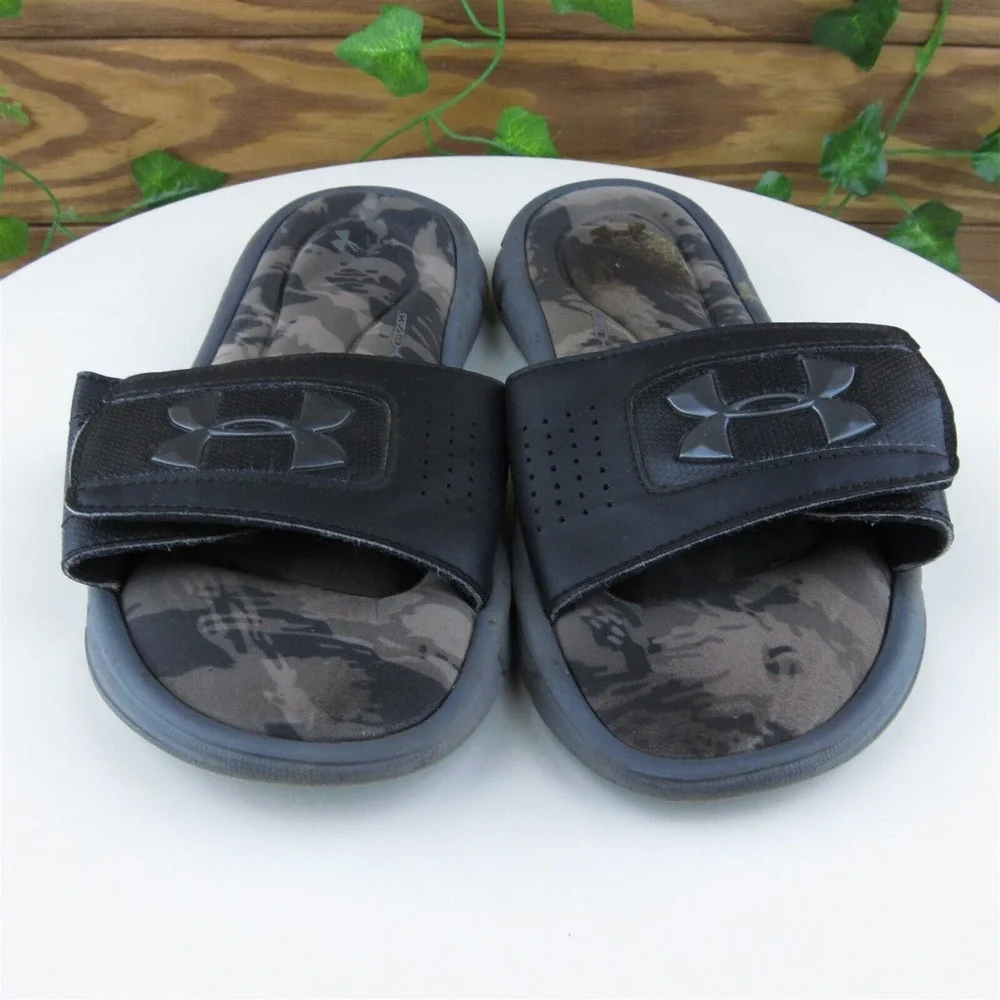 Under Armour Shoes Sz 3 Slide Boys Youth Black Synthetic‎ Hook & Loop Medium